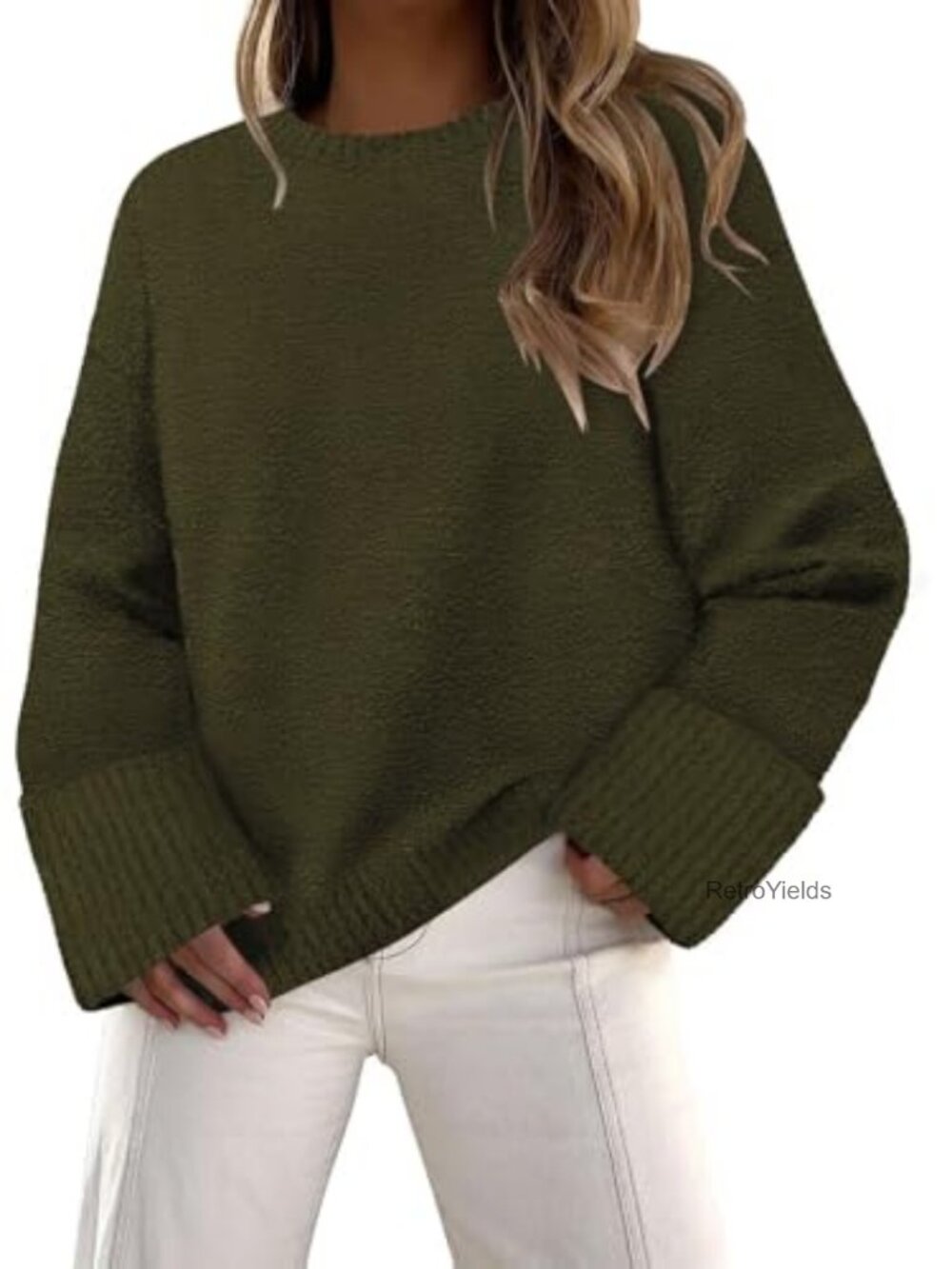 Womens Fuzzy Knit Crewneck Pullover Sweater Loose Fit Acrylic